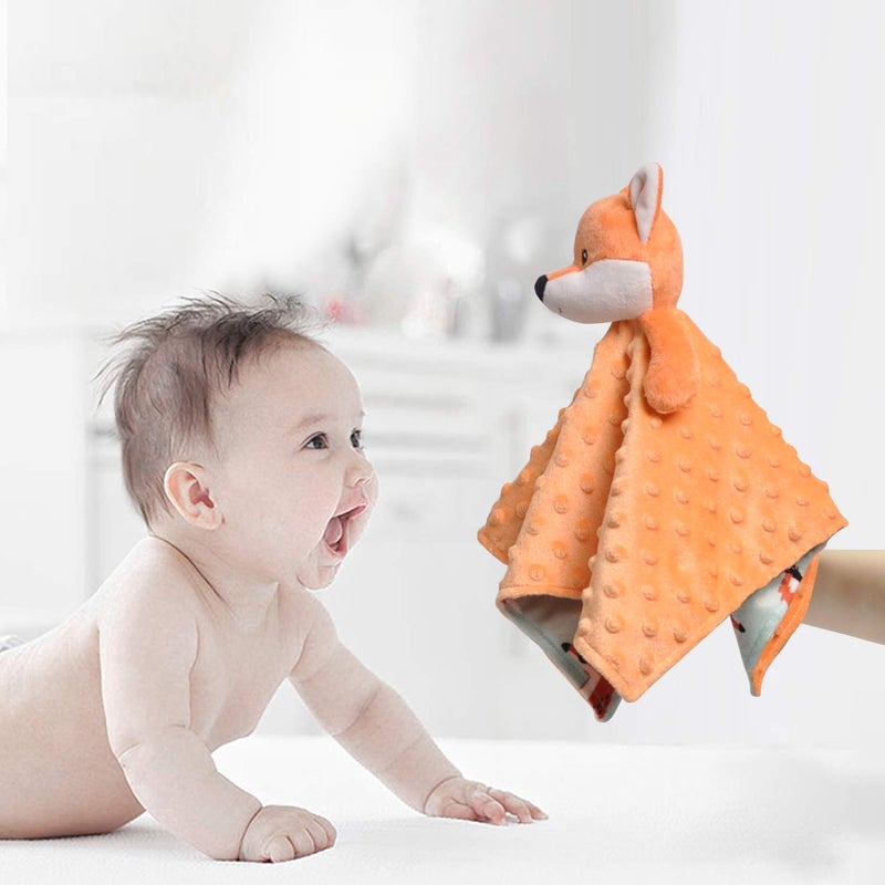 BORITAR Christmas Fox Baby Security Blanket Soft Minky Dot Fabric Lovey Blanket with Cute Woodland Pattern Backing Stuffed Plush Cuddle for Newborn Infant Gifts Orange 14 Inch - Image 5